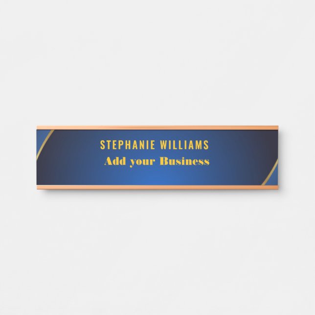 Professional Modern Blue Gold Office Name Title Door Sign (Front)