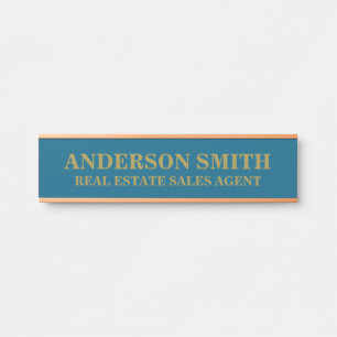 Professional Modern blue Gold Office Name Title Door Sign