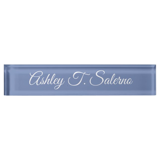 Professional Modern Blue Grey Handwriting Script Nameplate (Front)