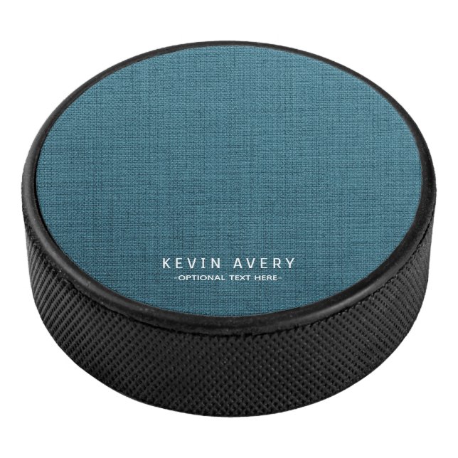 Professional modern Blue Linen Texture Hockey Puck (3/4)