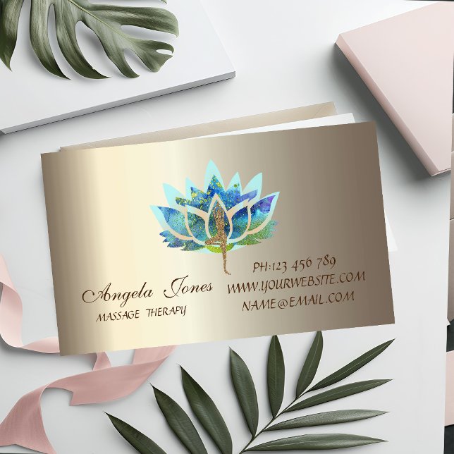 Professional Modern Blue Lotus Flower Yoga Girl Magnetic Business Card (Creator Uploaded)