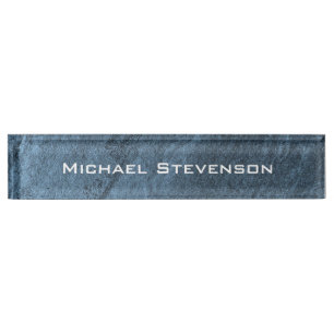 Professional Modern Blue Minimalist Plain Nameplate