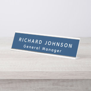 Professional Modern Blue White Office Name Title  Desk Name Plate