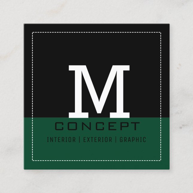 Professional Modern British Racing Green Monogram Square Business Card (Front)