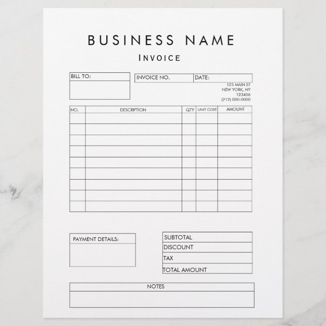 Professional Modern Business Invoice Custom Letterhead (Front)