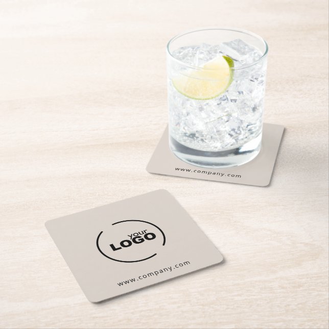 Professional Modern Business Logo Beige Square Paper Coaster (Insitu)