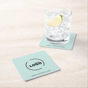 Professional Modern Business Logo Light Turquoise Square Paper Coaster