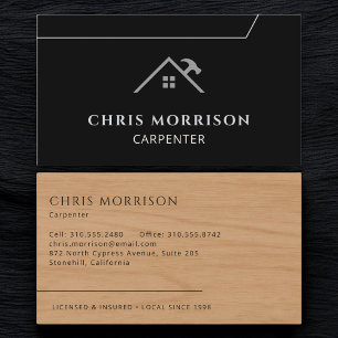 Professional Modern Carpenter Carpentry Black Business Card