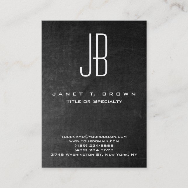Professional Modern Chalkboard Monogram Business Card (Front)