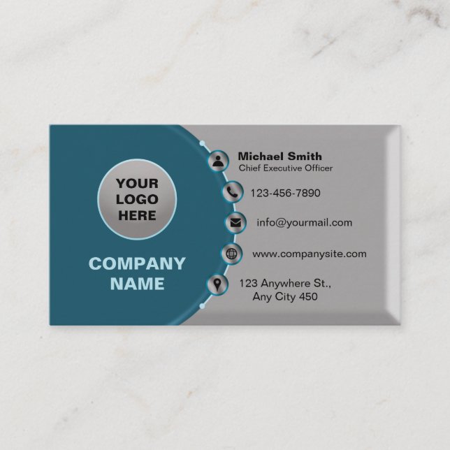 Professional Modern Chic Metallic Faux Silver-Blue Business Card (Front)
