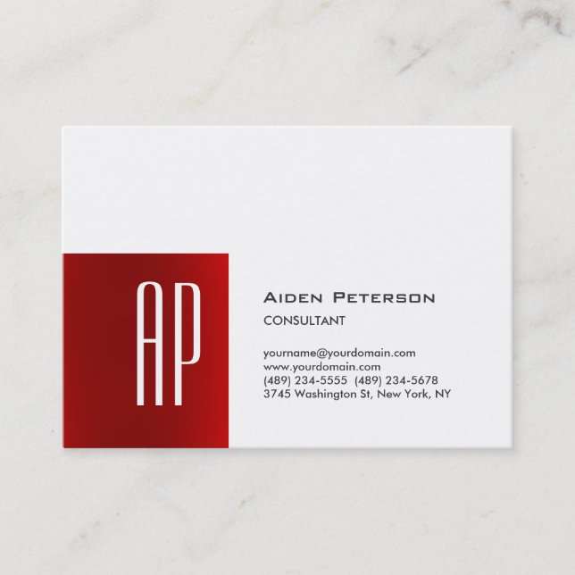 Professional Modern Chubby Red White Monogram Business Card (Front)