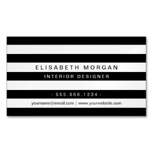 Professional Modern Classic Black White Stripes Magnetic Business Card