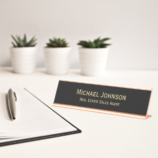 Professional Modern Classy Black Gold Office Title Desk Name Plate