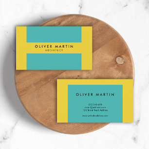 Professional Modern Colour Block Yellow Turquoise Business Card