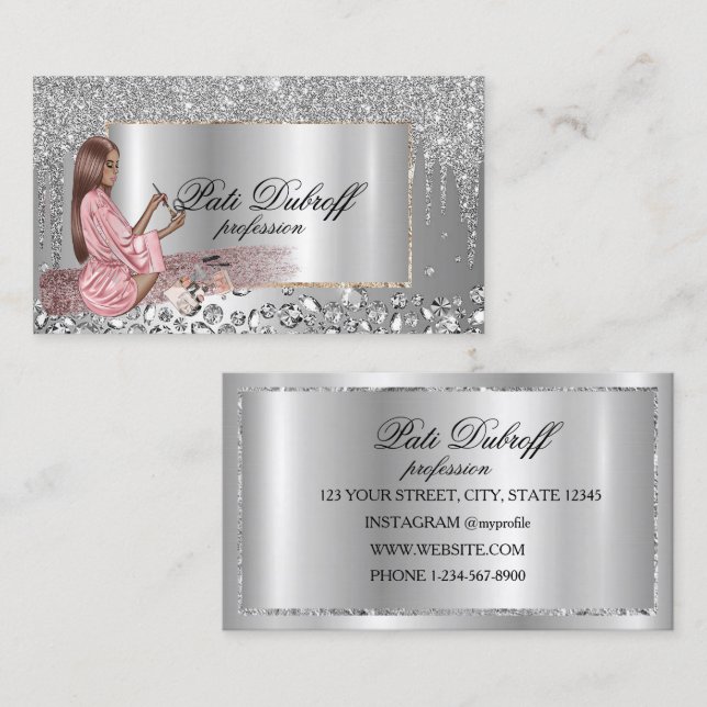 Professional Modern Corporate Silver Brows Lashes Business Card (Front/Back)