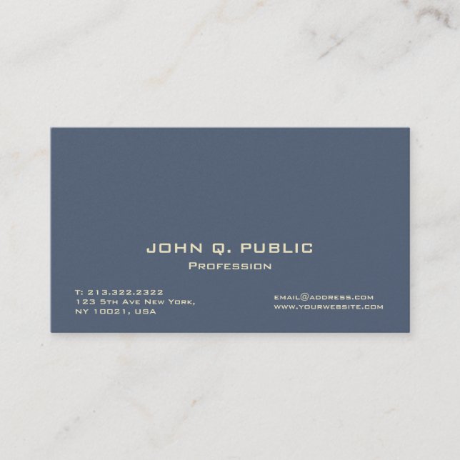 Professional Modern Dark Blue Premium Pearl Finish Business Card (Front)