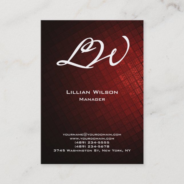 Professional Modern Dark Red Tiles Monogram Business Card (Front)