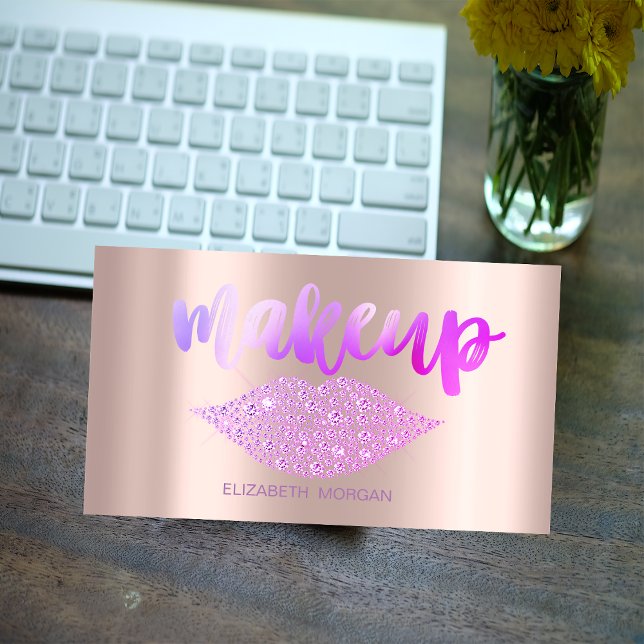 Professional  Modern Diamonds Lips,Rose Gold  Business Card (Creator Uploaded)
