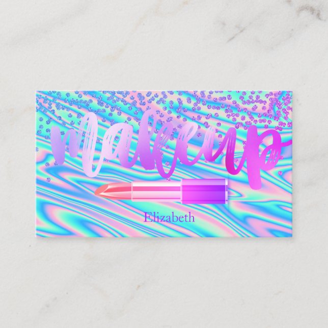 Professional Modern Diamonds Lipstick Holographic Business Card (Front)