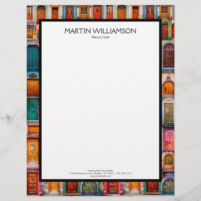 Professional Modern Doors Real Estate New Home Custom Letterhead (Front)