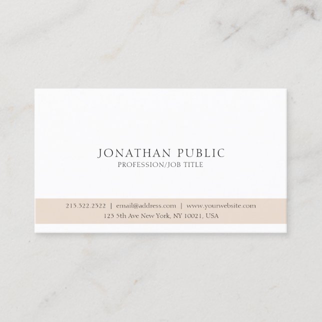 Professional Modern Elegant Beige White Sleek Business Card (Front)