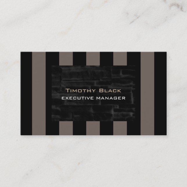 Professional Modern Elegant Black Beige Striped Business Card (Front)