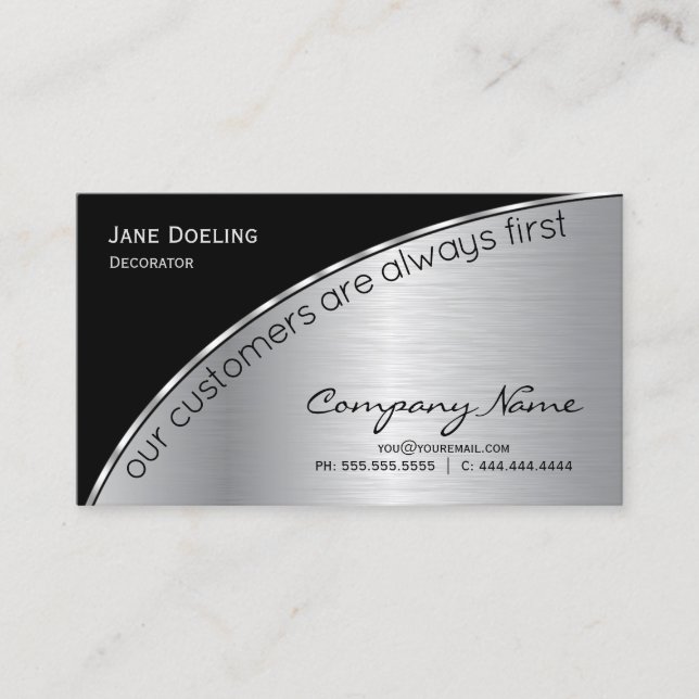 Professional Modern Elegant Black Brushed Silver Business Card (Front)