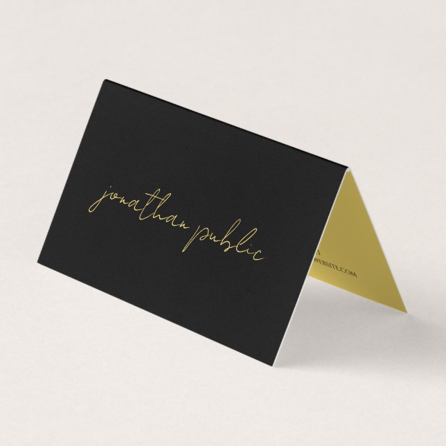 Professional Modern Elegant Black & Gold Folded Business Card (Front)
