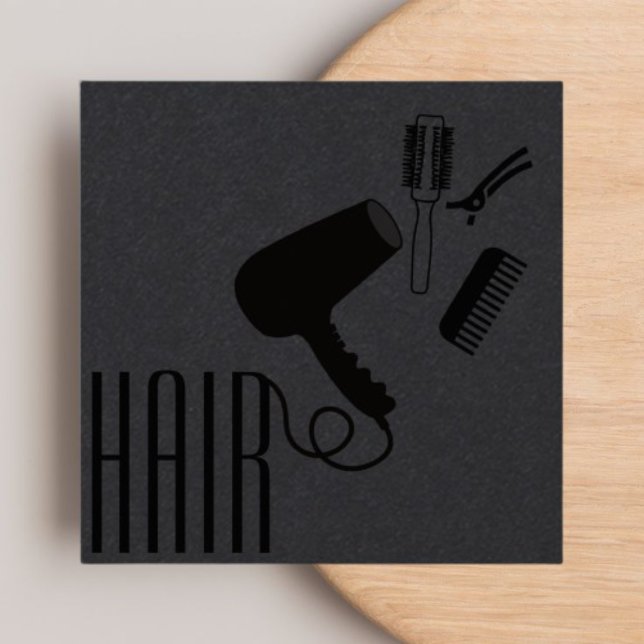 Professional Modern Elegant Black Hair stylist  Square Business Card (Creator Uploaded)