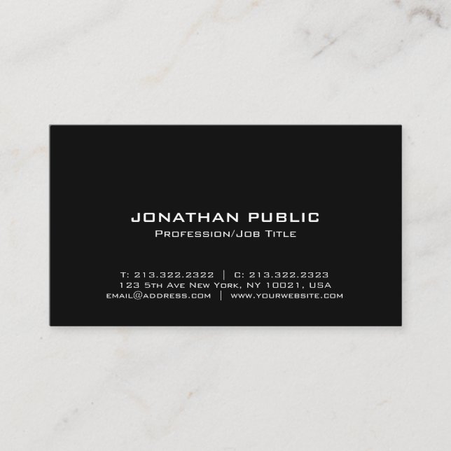 Professional Modern Elegant Black Sleek Plain Business Card (Front)