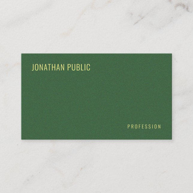 Professional Modern Elegant Faux Gold Text Green Business Card (Front)