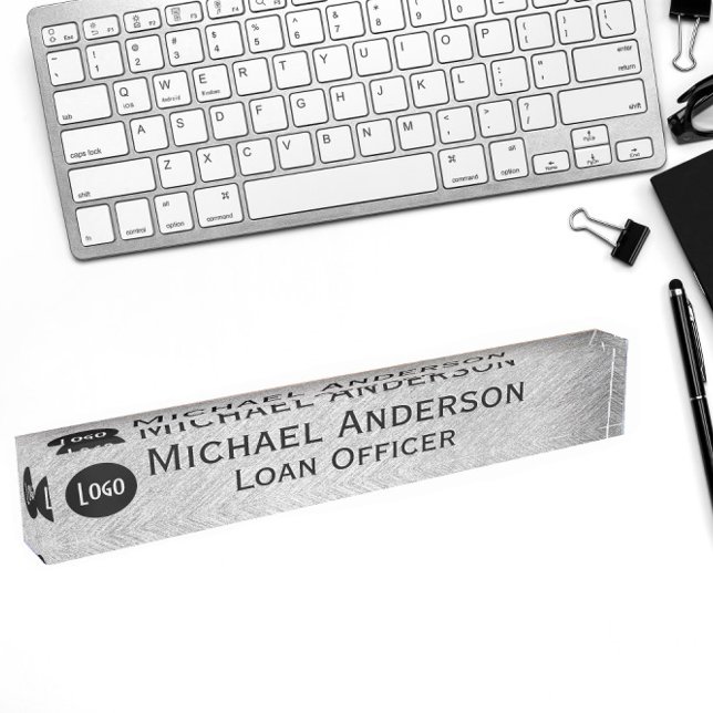 Professional Modern Elegant Faux Silver with Logo Nameplate (Creator Uploaded)
