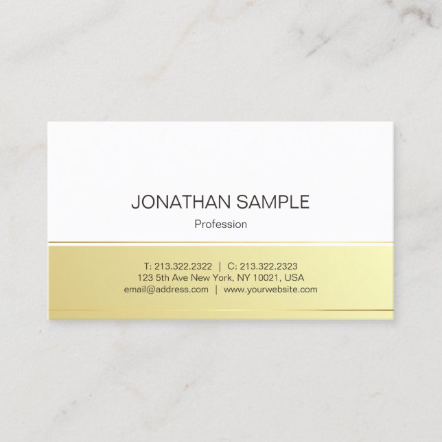 Professional Modern Elegant Gold Look Plain Chic Business Card (Front)