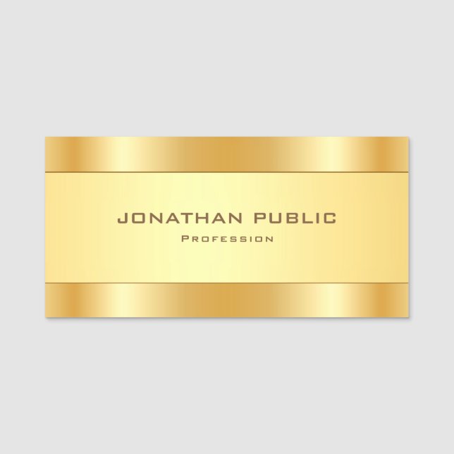 Professional Modern Elegant Gold Metallic Look Name Tag (Front)
