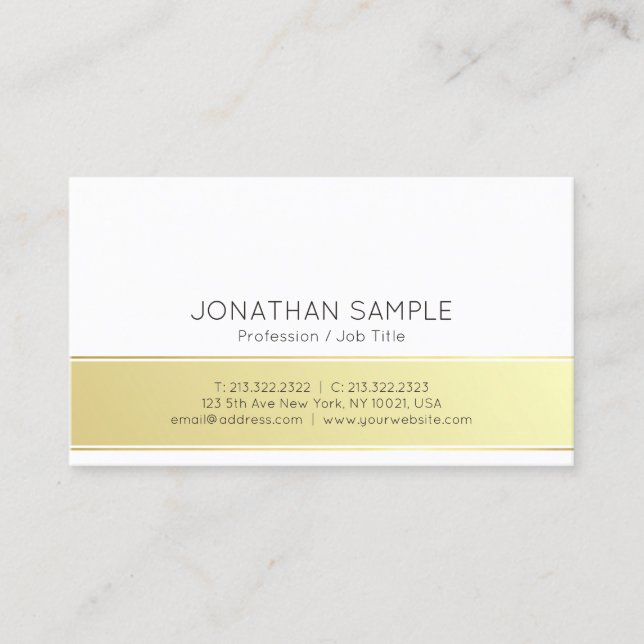 Professional Modern Elegant Gold White Plain Business Card (Front)