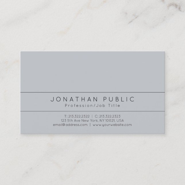 Professional Modern Elegant Grey Simple Plain Business Card (Front)