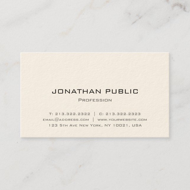 Professional Modern Elegant Luxury Signature Cream Business Card (Front)