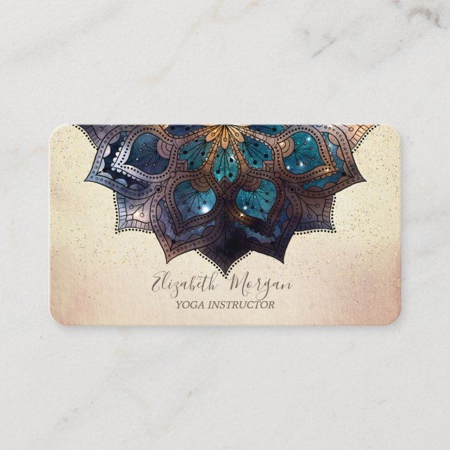 Professional Modern Elegant Mandala,Confetti Yoga Business Card (Front)