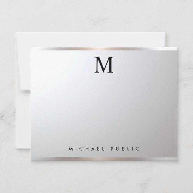 Professional Modern Elegant Monogram Silver Glam Card (Front)