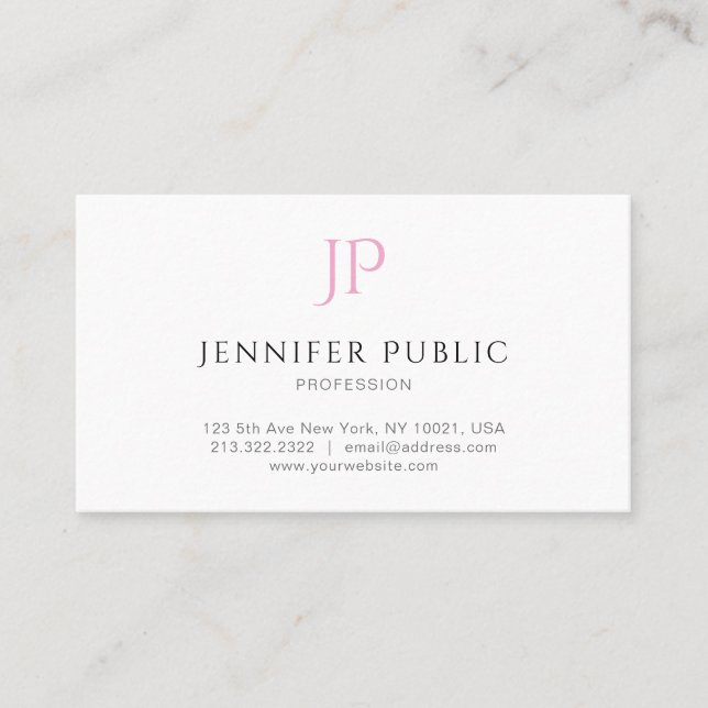 Professional Modern Elegant Pink Monogrammed Plain Business Card (Front)