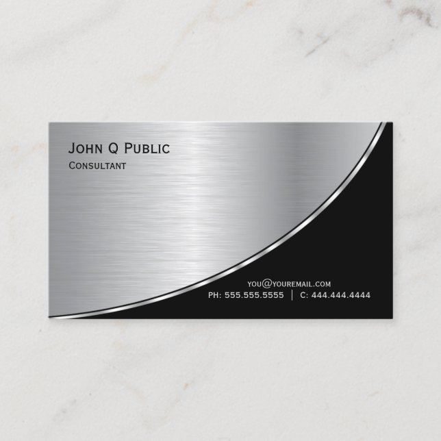 Professional Modern Elegant Silver Black Business Card (Front)