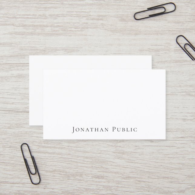Professional Modern Elegant Sleek White Plain Business Card (Front/Back In Situ)