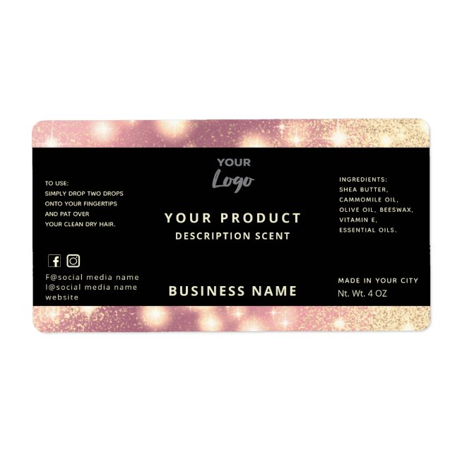 Professional modern elegant  sparkle product label (Front)