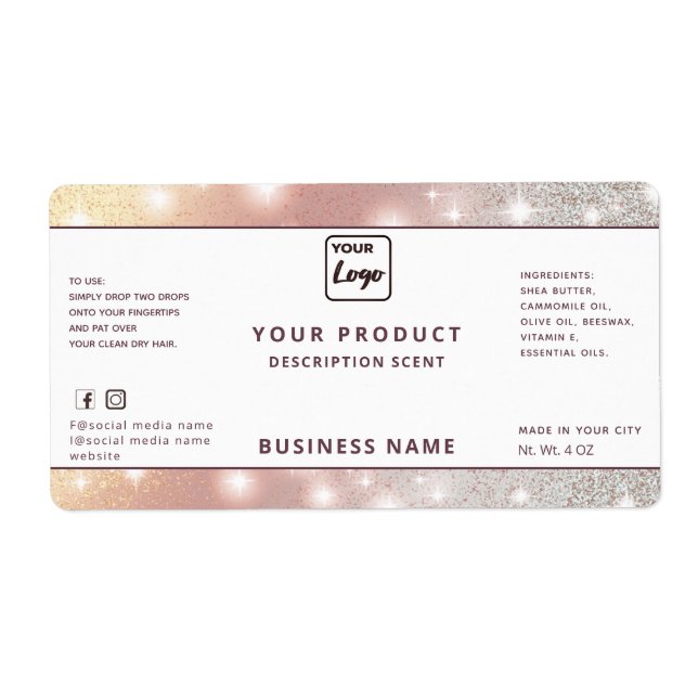 Professional modern elegant  sparkle product label (Front)