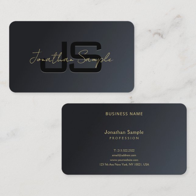 Professional Modern Elegant Template Black Gold Business Card (Front/Back)