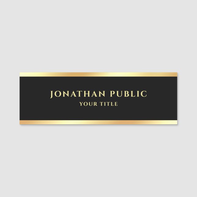 Professional Modern Elegant Template Black & Gold Name Tag (Front)