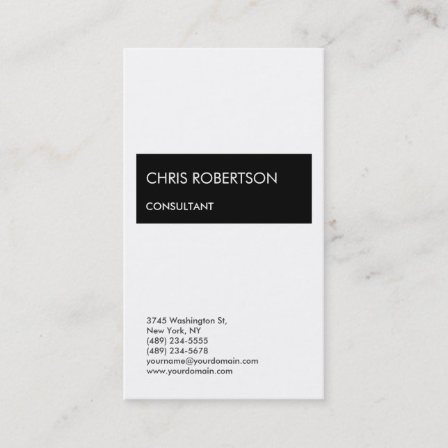 Professional Modern Elegant White Black Striped Business Card (Front)