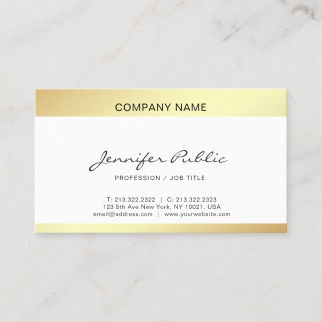 Professional Modern Elegant White Gold Chic Clean Business Card (Front)