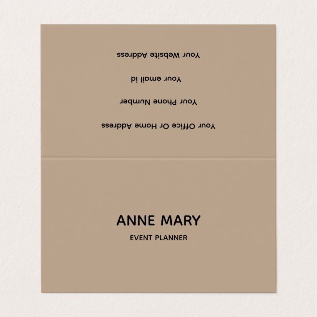 Professional Modern Event Planner Beige Black  Business Card (Outside Unfolded)