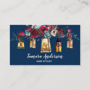 Professional Modern Floral Hairstylist Burgundy Business Card